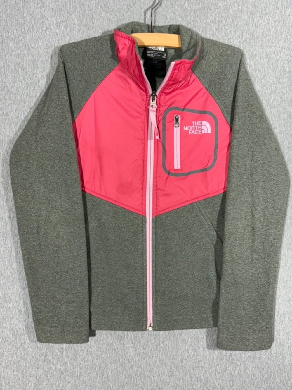 The North Face Girls Size 7/8 Jacket Fleece Pockets Full Zip Pink Gray